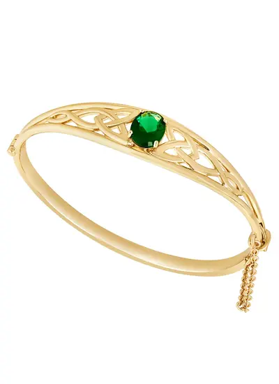 Gold Plated Trinity Knot Bangle with Green Stone